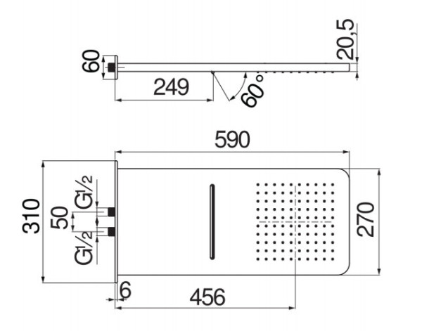 AD139/130CR верхний душ 59*27 см. Фото 2