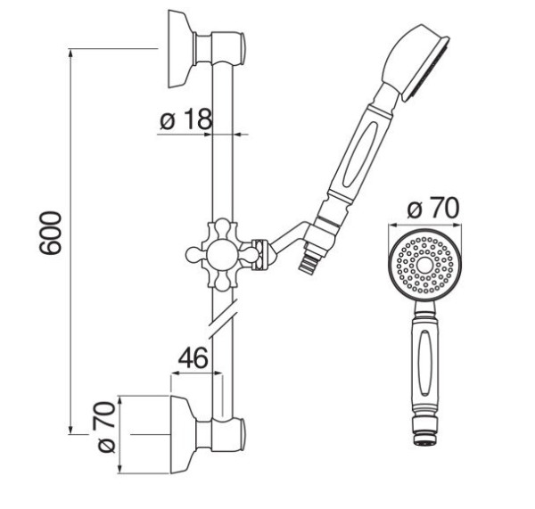 AD140/48GDP душевой гарнитур 60 см 1jet, золото. Фото 2