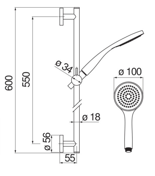 AD140/51CR душевой гарнитур 55 см 1jet. Фото 2