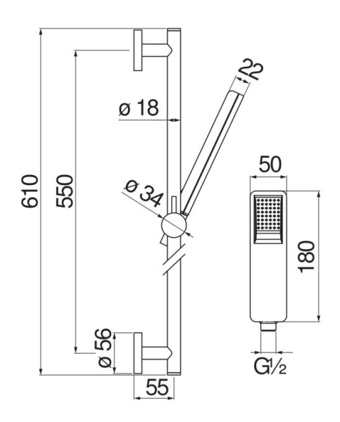 AD140/53CR душевой гарнитур 60 см 1jet. Фото 2