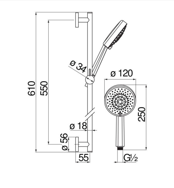 AD140/54BM LIRA душевой гарнитур 60 см, матовый черный. Фото 2