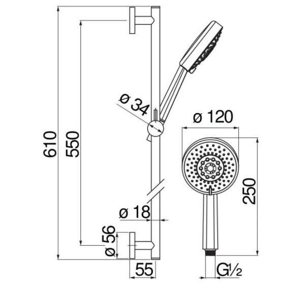 AD140/54FLP душевой гарнитур 60 см, глянцевый черный. Фото 2