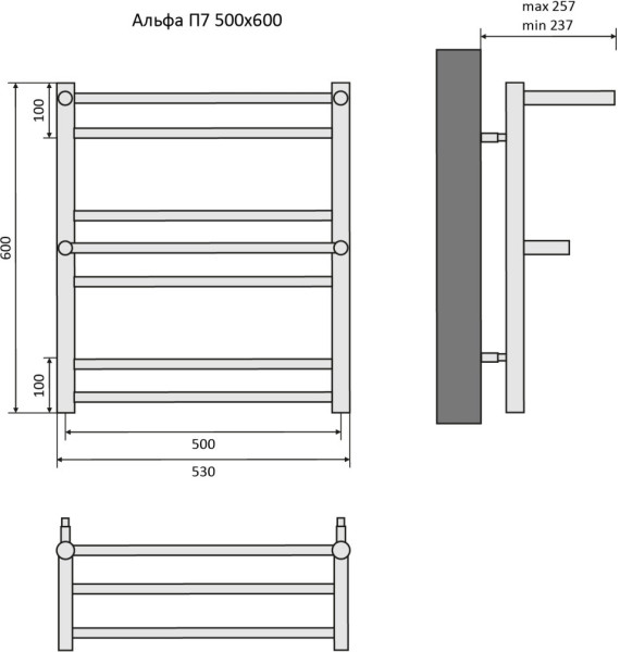 Альфа П7 500х600 Полотенцесушитель Aquatek. Фото 3