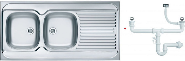 Alv 1009084 Classic 100 Мойка накл. левая, 0,6 мм, NAT-1½", 1200х600х160 мм, 2 чаши, крыло, шк 1200. Фото 1