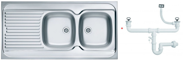 Alv 1009085 Classic 100 Мойка накл. правая, 0,6 мм, NAT-1½", 1200х600х160 мм, 2 чаши, крыло, шк 1200. Фото 1