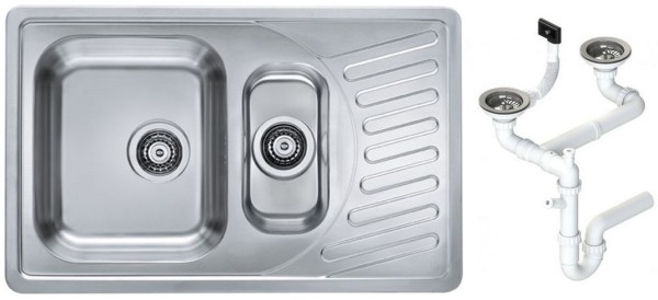 Alv 1009247 Elegant 110 Мойка I оборачиваема, 1+½ чаша, 0,7 мм, SAT, 3½, 810х510х190 мм+сифон шк 600. Фото 1