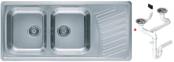 Alv 1009386 Elegant 70 Мойка I оборачиваемая, 2 чаши, 0,7 мм, SAT, 3½, 1110х510х190 мм+сифон, шк 800. Фото 1