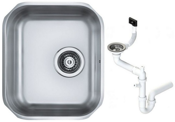 Alv 1009392 Variant 40 Мойка U, 1 чаша, 0,8 мм, SAT, 3½", 340х400х180 мм+сифон 1130550. Фото 1