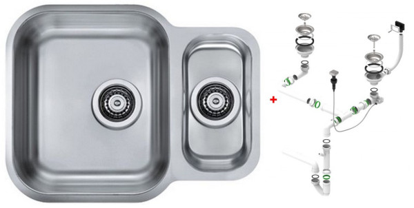 Alv 1039363 Duo 70 Мойка под стол, 1+½ чаши, 0,8 мм, SAT, 3½" 560х440х180 мм + сифон 1127257, шк 600. Фото 1
