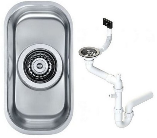 Alv 1079965 Variant 110 Мойка U, 1 чаша, 0,8 мм, SAT, 3½", 148х300х120 мм+сифон 1130550. Фото 1