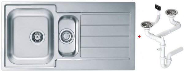 Alv 1089610 Line Maxim 10 Мойка I обор, 1½ чаши, 0,8 мм, SAT, 3½", 980х500х190 мм+сиф 1130555 шк 600. Фото 1