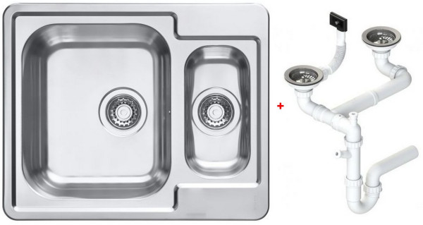 Alv 1089612 Line Maxim 50 Мойка I обор, 1½ чаши, 0,8 мм, SAT, 3½", 615х500х190 мм+сиф 1130555 шк 600. Фото 1