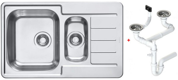 Alv 1089614 Line Maxim 70 Мойка I обор, 1½ чаши, 0,8 мм, SAT, 3½, 795х500х190 мм+сиф 1130555, шк 600. Фото 1