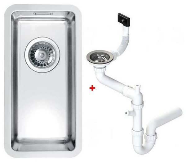 Alv 1100233 Kombino 10 Мойка U, r15, 1 чаша, 1 мм, SAT, 3½, 180х400х144 мм + сифон 1130550, шк 300. Фото 1