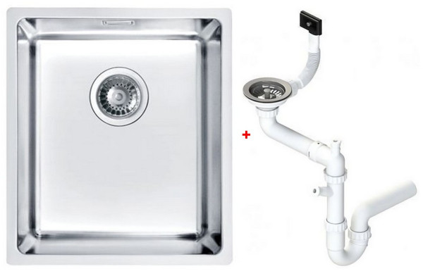 Alv 1100234 Kombino 20 Мойка U, r15, 1 чаша, 1 мм, SAT, 3½", 340х400х195 мм+сифон 1130550, шк 400. Фото 1