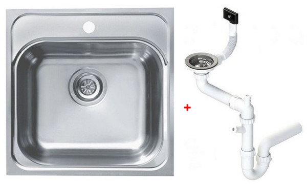 Alv 1100905 Basic 140 Мойка врезная, 0,6 мм, NAT, 3½", 465х465х185 мм + сифон 1130550, шкаф 450. Фото 1