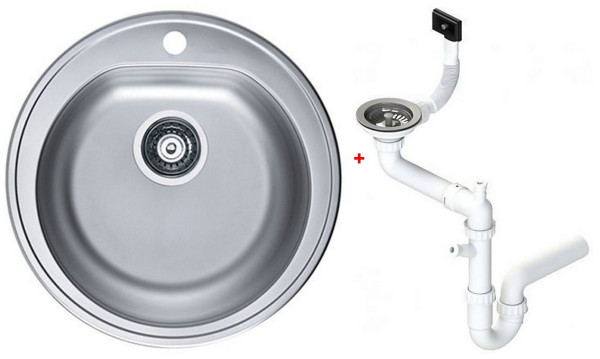 Alv 1116756 Form 30 Мойка I, 1 чаша, 0,7 мм, SAT, 3½", Ø510х185 мм,+сифон 1130550, шк 450. Фото 1