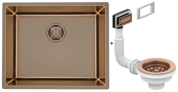 Alv 1120381 Kombino 50 Mon Copp Мойка U, r15, 1 чаша, 1 мм, SAT, 3½", 542х442х195 мм+выпуск шк 600. Фото 1