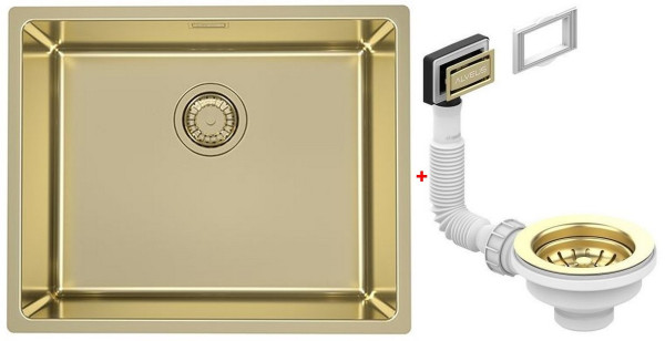 Alv 1120902 Kombino 50 Mon Gold Мойка F/S, r15, 1 чаша, 1 мм, SAT, 3½", 542х442х195 мм+выпуск шк 600. Фото 1