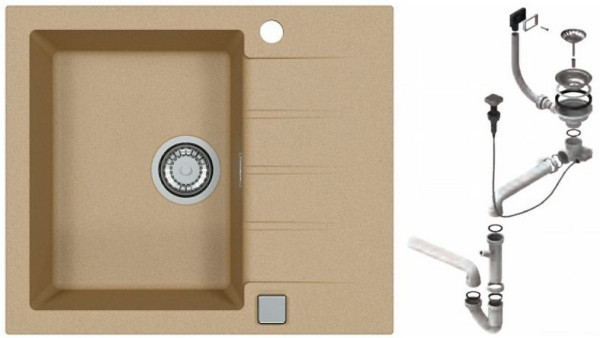 Alv 1132017 Gr Cadit 10 Beige G55 Мойка I обор., 1 чаша, 3½, 590х500х198 мм+сифон 1132823, шк 450. Фото 1