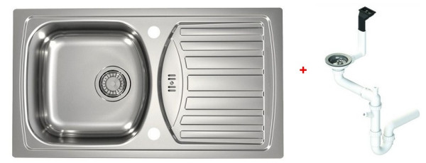 Alv 1136532 Basic 150 Мойка врезная обор., 0,5 мм, NAT, 3½" 780х435х150 мм + сифон 1130543, шкаф 450. Фото 1