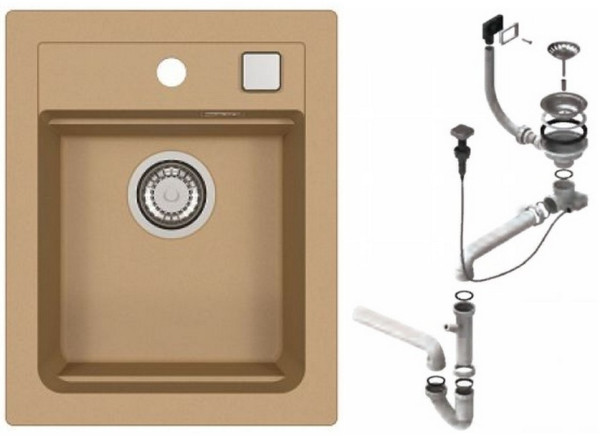 Alv 1139079 GR Atrox 10 Beige G55 Мойка I/U, 1 чаша, 3½", 400х500х195 мм+сифон 1132823, шк 400/500. Фото 1