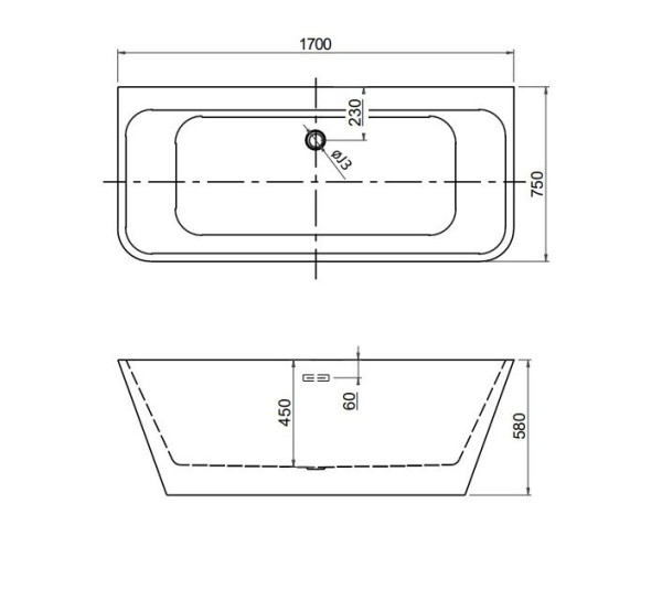 AQ-113775Wt ЭЛЕГИЯ Ванна акриловая, пристенная, 1700*750*580. В комплекте со сливом и ножками. Цвет белый глянцевый.. Фото 4