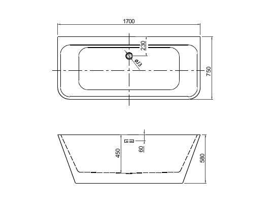AQ-128778Wt ТЕРА Ванна акриловая, отдельностоящая, 1700*780*590. В комплекте со сливом и ножками. Цвет белый глянцевый.. Фото 2