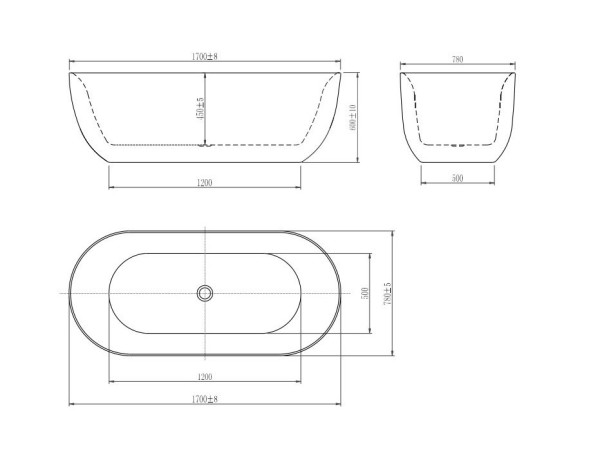 AQ-144778Bl АФИНА Ванна акриловая, отдельностоящая, 1700*780*600. В комплекте со сливом и ножками. Цвет белый глянцевый. Фронтальная панель: черная. Фото 2