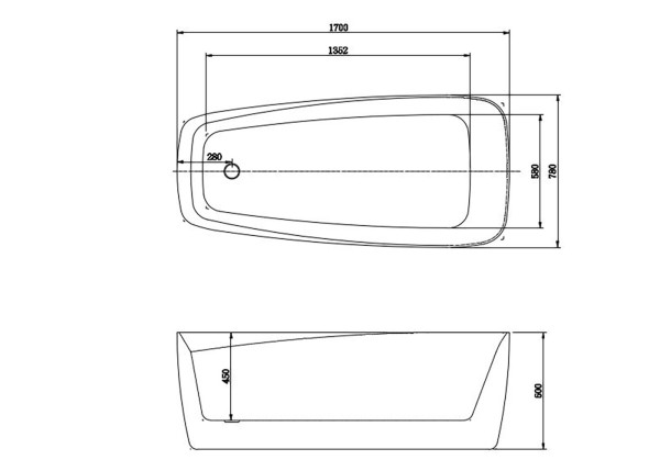 AQ-190778 ПАОЛА Ванна акриловая, отдельностоящая, 1700*780*600 , В комплекте со сливом и ножками. Цвет белый глянцевый.. Фото 5