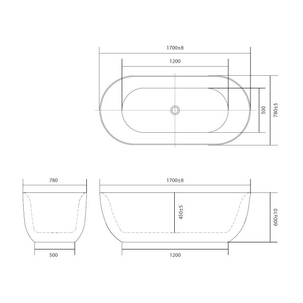 AQ-44778 АФИНА Ванна акриловая, отдельностоящая, 1700*780*600. В комплекте со сливом и ножками. Цвет белый глянцевый.. Фото 3