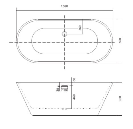 AQ-5776 ХОРСА Ванна акриловая, отдельностоящая, 1680*760*580. В комплекте со сливом и ножками. Цвет белый глянцевый.. Фото 2