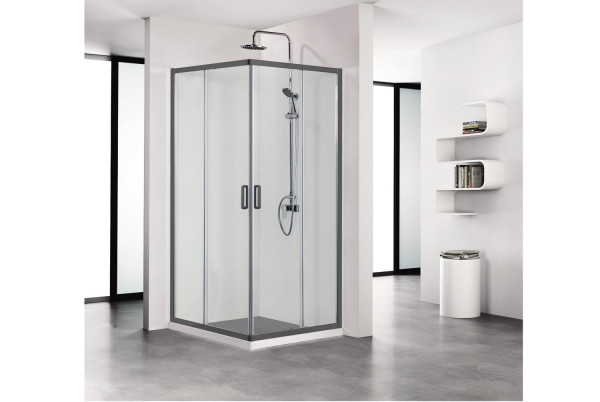 AQ ARI KV 08020BL Душевой уголок квадратный, двери раздвижные 800x800x2000 профиль черный, стекло прозрачное. Фото 1