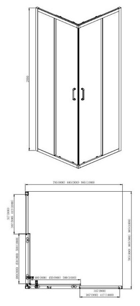AQ ARI KV 08020CH Душевой уголок квадратный, двери раздвижные 800x800x2000 профиль хром, стекло прозрачное (AQ NAA 1142-80). Фото 2