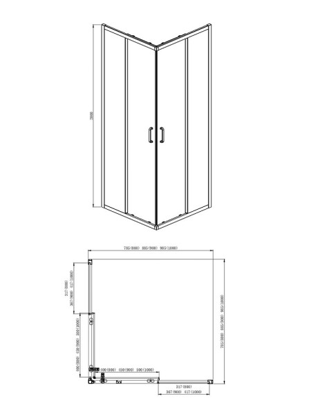 AQ ARI KV 08020GM Душевой уголок квадратный, двери раздвижные 800x800x2000 профиль оружейная сталь, стекло прозрачное. Фото 8