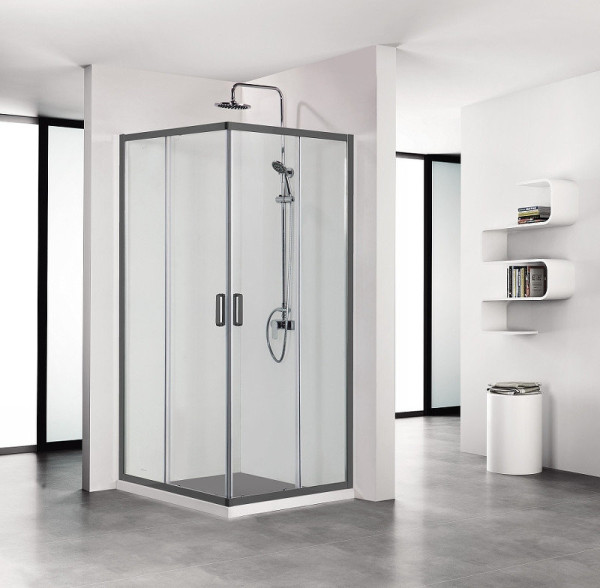 AQ ARI KV 09020BL Душевой уголок квадратный, двери раздвижные 900x900x2000 профиль черный, стекло прозрачное. Фото 2