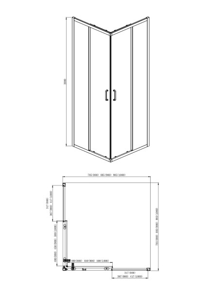 AQ ARI KV 09020CH Душевой уголок квадратный, двери раздвижные 900x900x2000 профиль хром, стекло прозрачное. Фото 2
