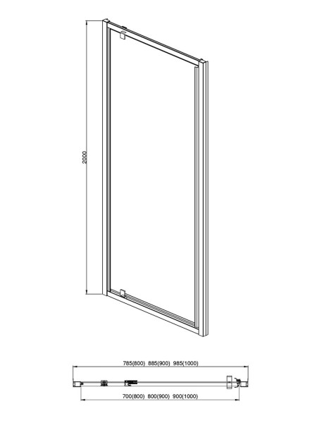 AQ ARI PI 09020GM Душевая дверь, распашная 900x2000 профиль оружейная сталь, стекло прозрачное. Фото 3