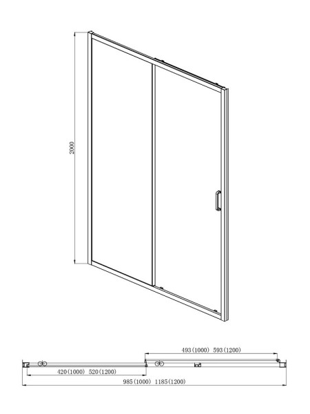 AQ ARI RA 10020GM Душевая дверь двухэлементная, раздвижная1000x2000 профиль оружейная сталь, стекло прозрачное. Фото 4