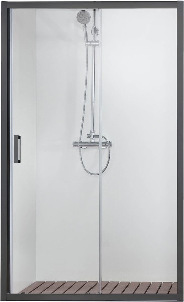 AQ ARI RA 12020BL Душевая дверь двухэлементная, раздвижная1200x2000 профиль черный, стекло прозрачное. Фото 1