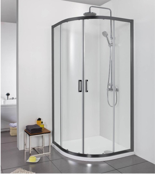 AQ ARI RO 08020BL Душевой уголок 1/4 круга, двери раздвижные 800x800x2000, профиль черный, стекло прозрачное. Фото 1