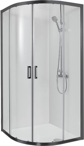 AQ ARI RO 09020BL Душевой уголок 1/4 круга, двери раздвижные 900x900x2000, профиль черный, стекло прозрачное. Фото 1