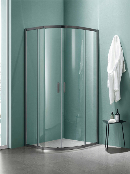 AQ ARI RO 09020GM Душевой уголок 1/4 круга, двери раздвижные 900x900x2000, профиль оружейная сталь, стекло прозрачное. Фото 1