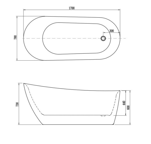 AQ-K133778Wt ЛАГУНА Ванна акриловая, отдельностоящая, 1700*780*710. В комплекте со сливом и ножками. Цвет белый глянцевый.. Фото 3