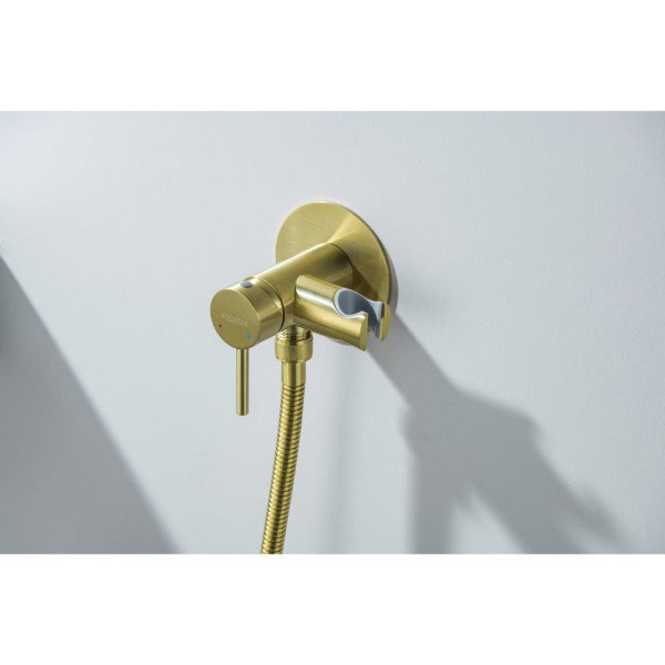 AQ1021BG ЕВРОПА комплект для гигиенического душа встроенный (смеситель + гигиеническая лейка + шланг), шлиф. золото. Фото 7