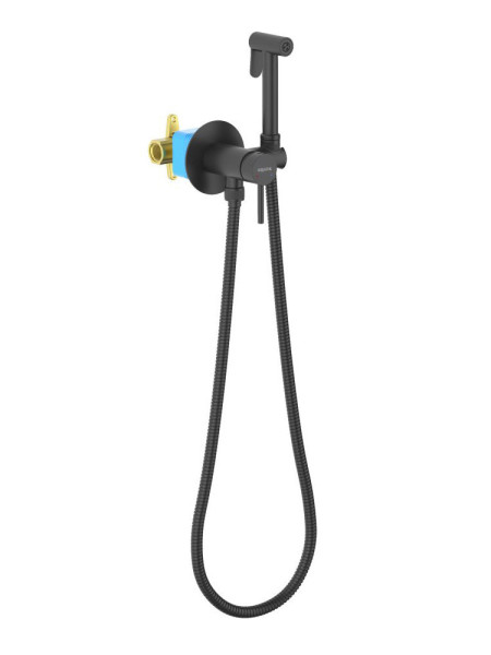AQ1021MB ЕВРОПА комплект для гигиенического душа встроенный (смеситель + гигиеническая лейка + шланг), матовый черный. Фото 1