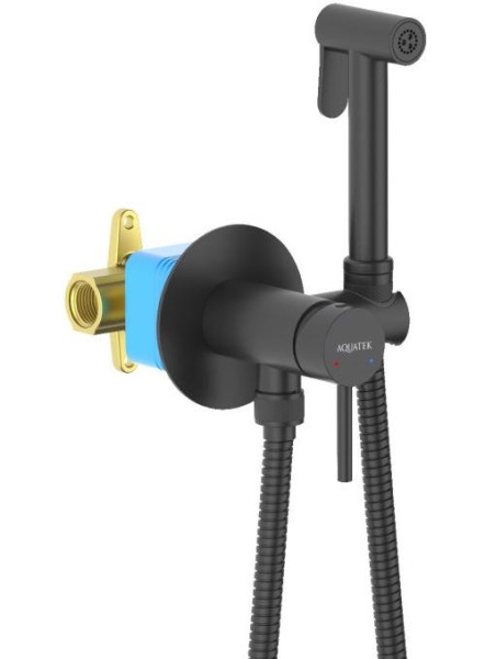 AQ1021MB ЕВРОПА комплект для гигиенического душа встроенный (смеситель + гигиеническая лейка + шланг), матовый черный. Фото 3
