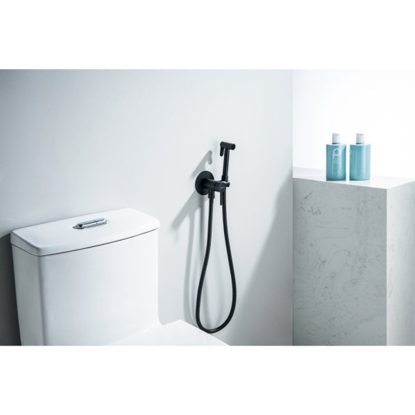 AQ1021MB ЕВРОПА комплект для гигиенического душа встроенный (смеситель + гигиеническая лейка + шланг), матовый черный. Фото 4