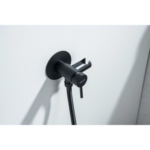 AQ1021MB ЕВРОПА комплект для гигиенического душа встроенный (смеситель + гигиеническая лейка + шланг), матовый черный. Фото 8