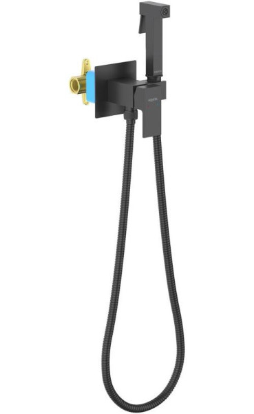 AQ1022MB ЛИБРА комплект для гигиенического душа встроенный (смеситель + гигиеническая лейка + шланг), матовый черный. Фото 1